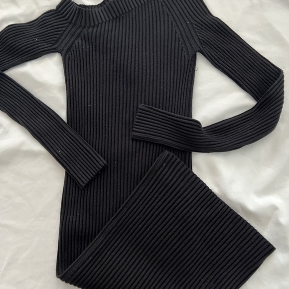 Helmut Lang Black Ribbed Fitted Asymmetrical Neck Dress Medium - Picture 3 of 9